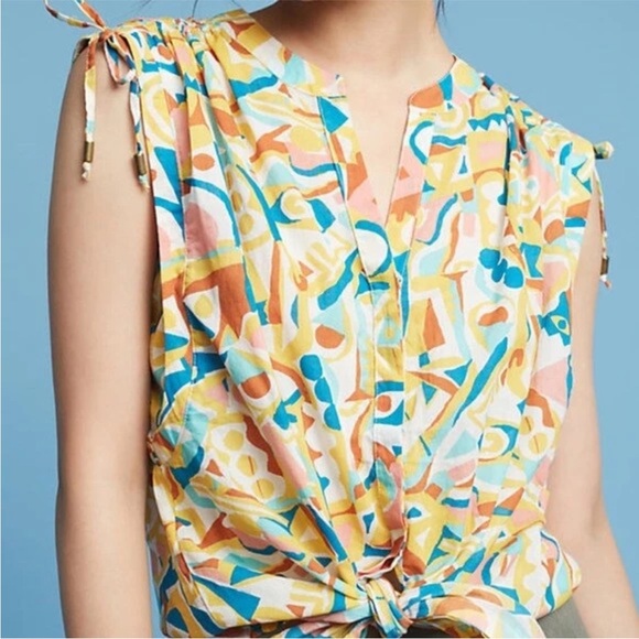 Anthropologie Danielle Kroll Brooklynnite Geometric Printed top Women'sLarge NEW - Picture 3 of 14